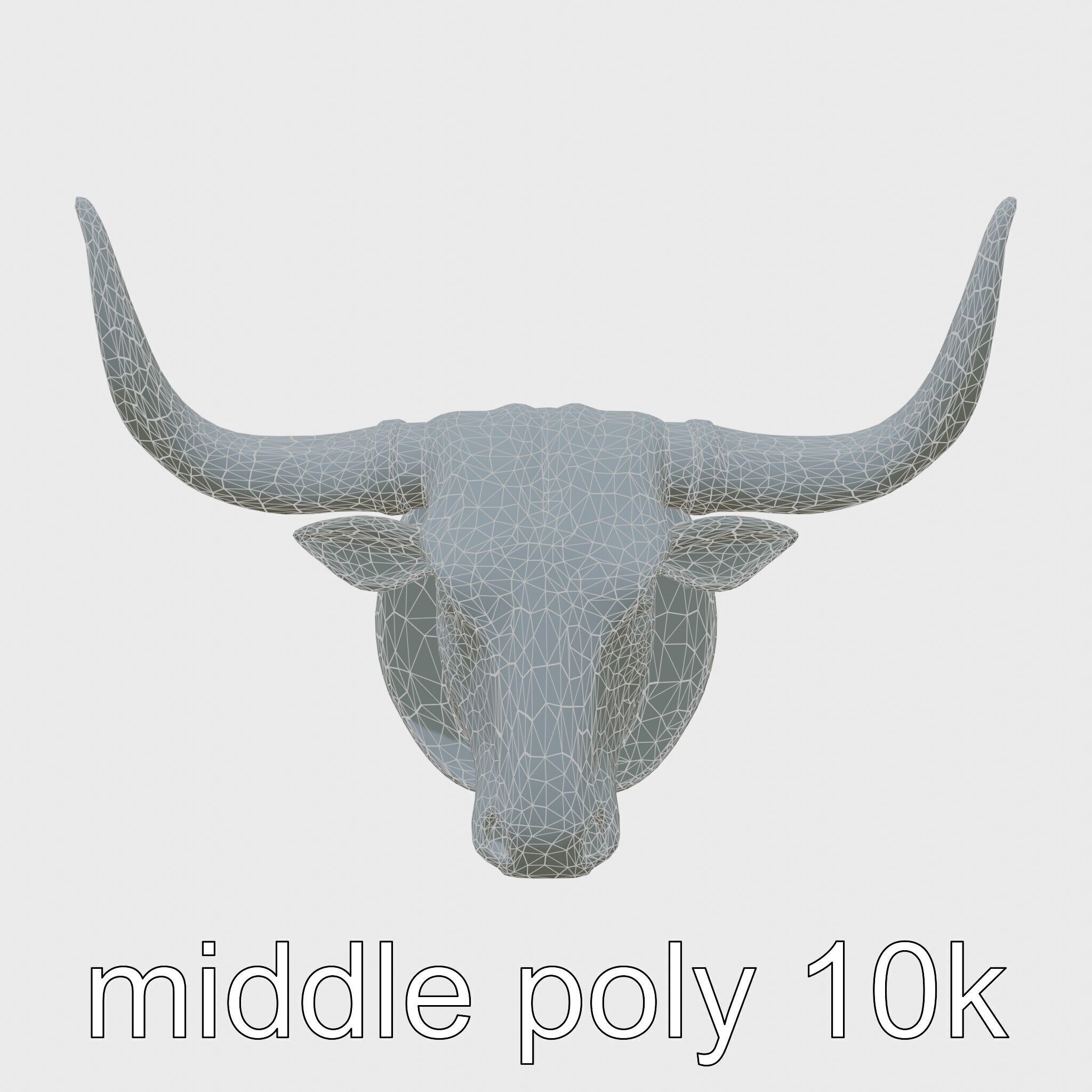 Westward Bull Head with Decorative Horns and Oak Mount Low-poly 3D model_30