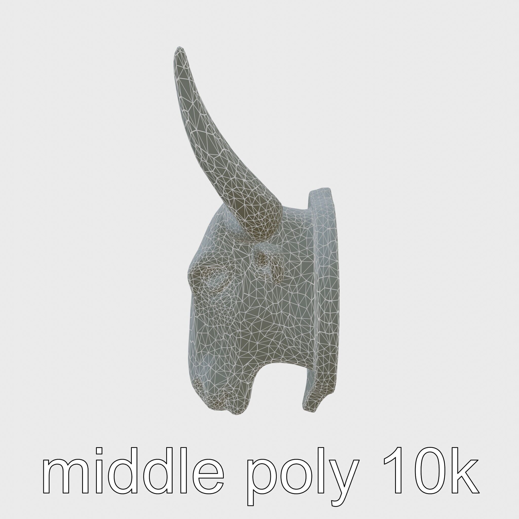 Westward Bull Head with Decorative Horns and Oak Mount Low-poly 3D model_9