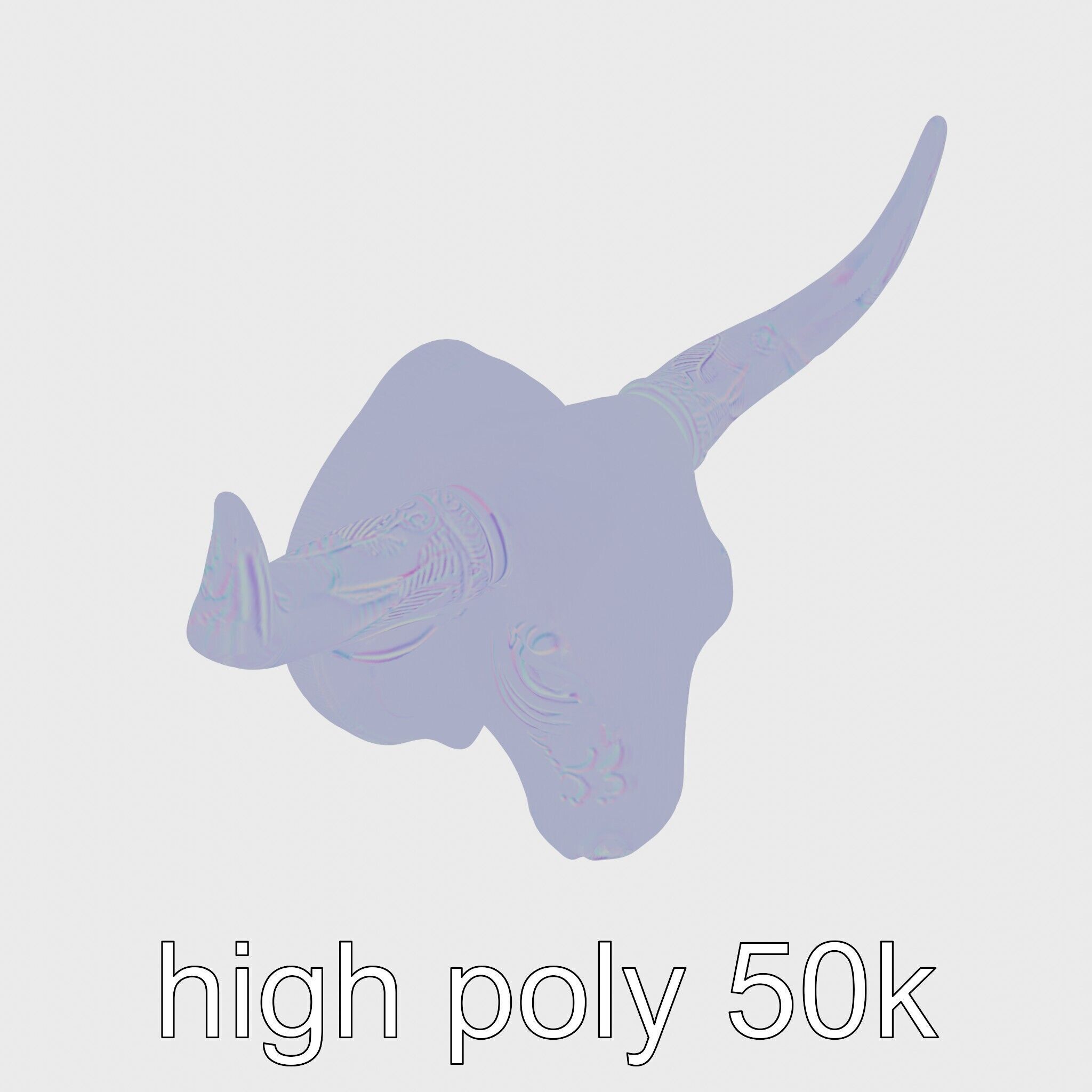 Westward Bull Head with Decorative Horns and Oak Mount Low-poly 3D model_18