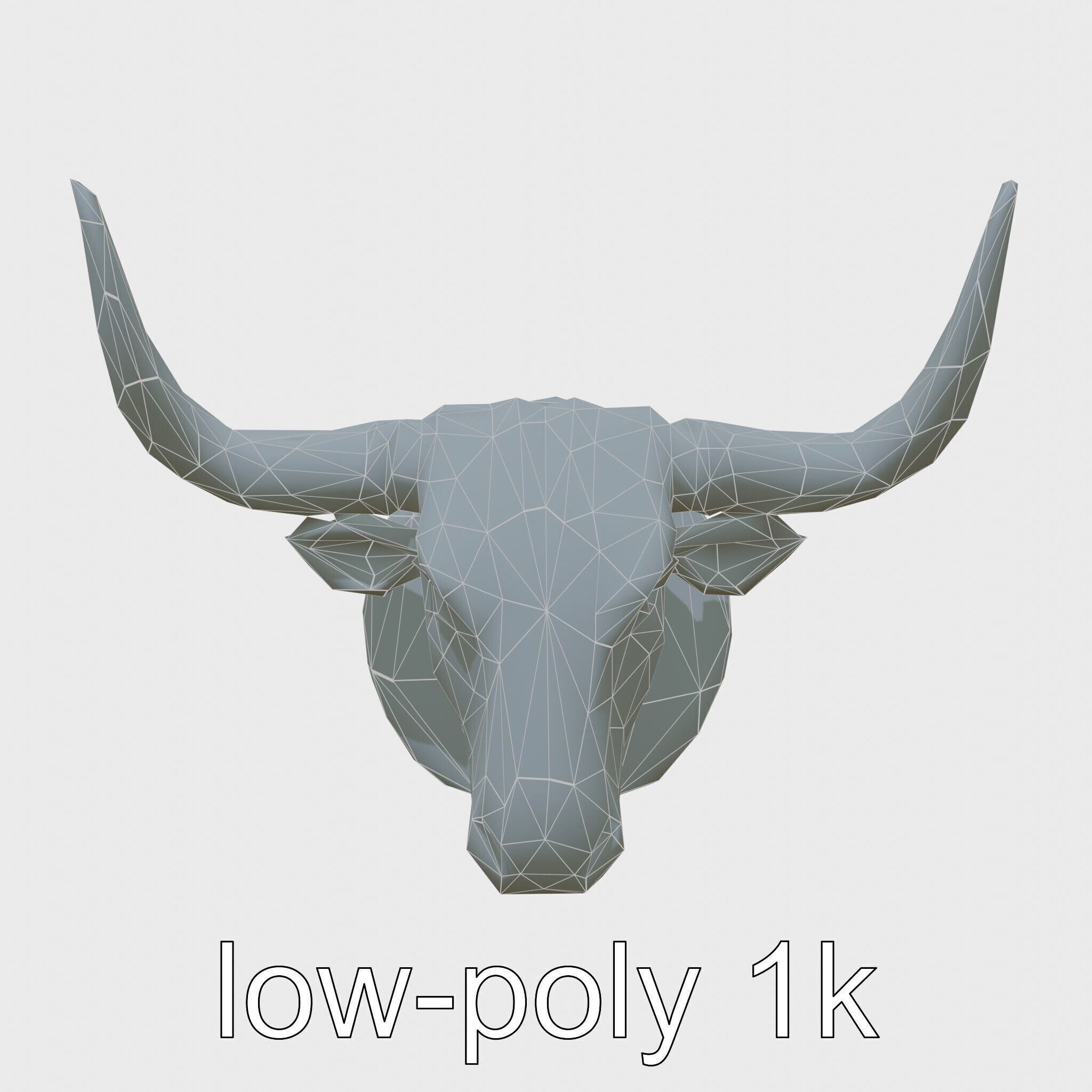 Westward Bull Head with Decorative Horns and Oak Mount Low-poly 3D model_29