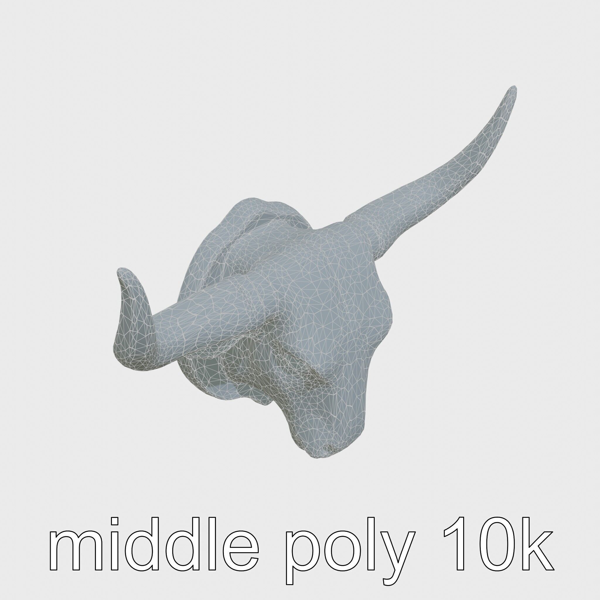 Westward Bull Head with Decorative Horns and Oak Mount Low-poly 3D model_14