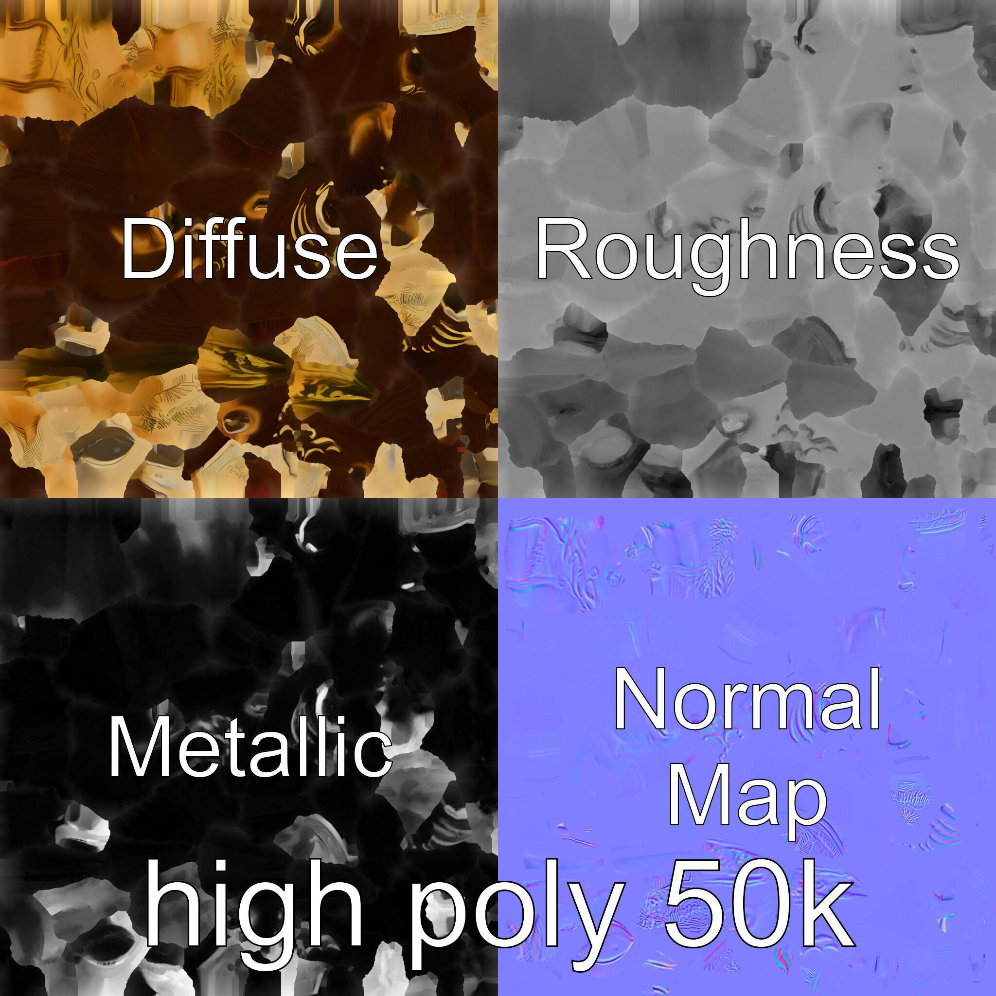 Westward Bull Head with Decorative Horns and Oak Mount Low-poly 3D model_16