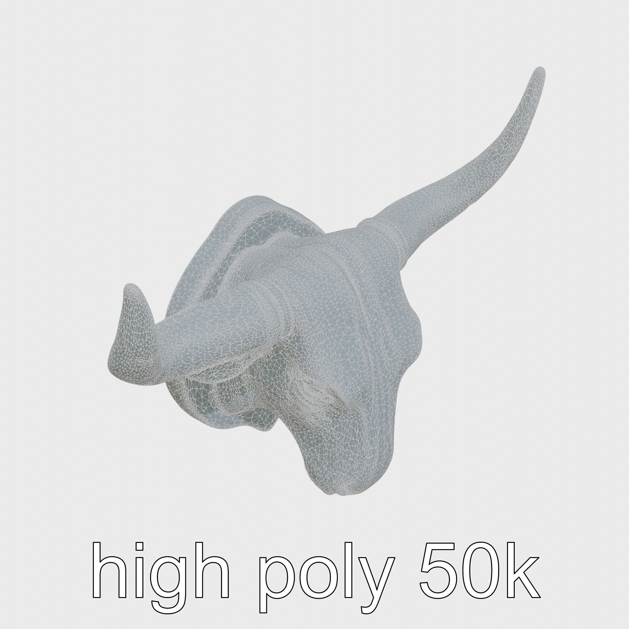 Westward Bull Head with Decorative Horns and Oak Mount Low-poly 3D model_26