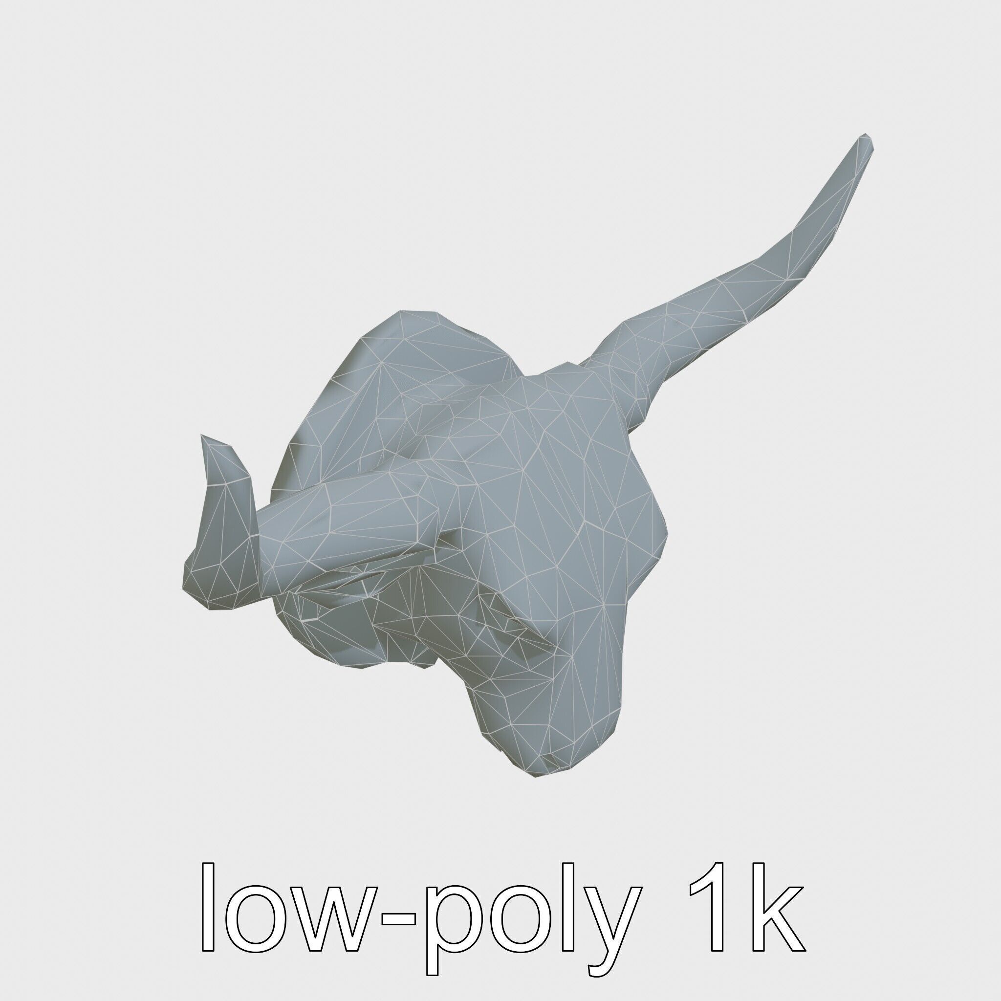 Westward Bull Head with Decorative Horns and Oak Mount Low-poly 3D model_15