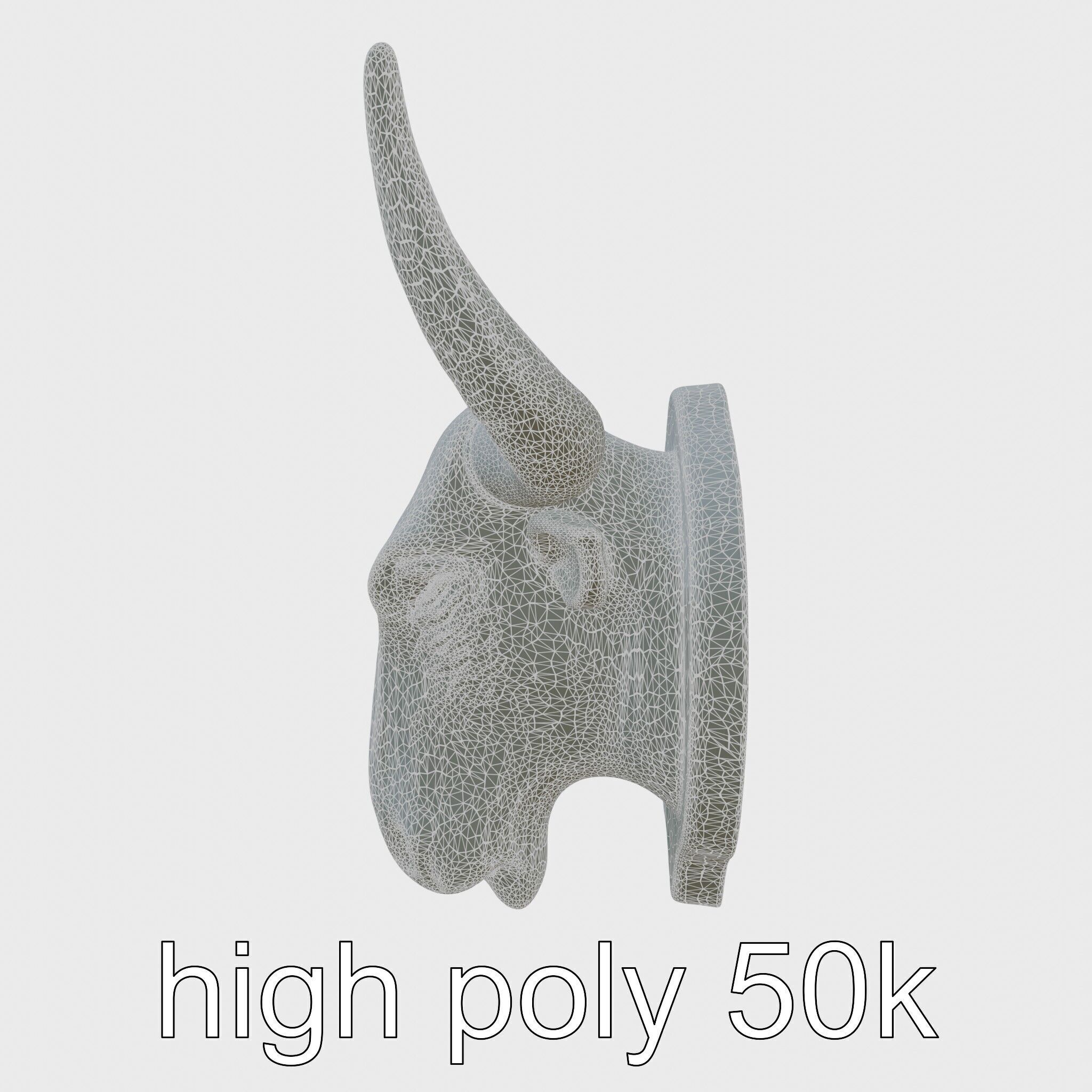 Westward Bull Head with Decorative Horns and Oak Mount Low-poly 3D model_8