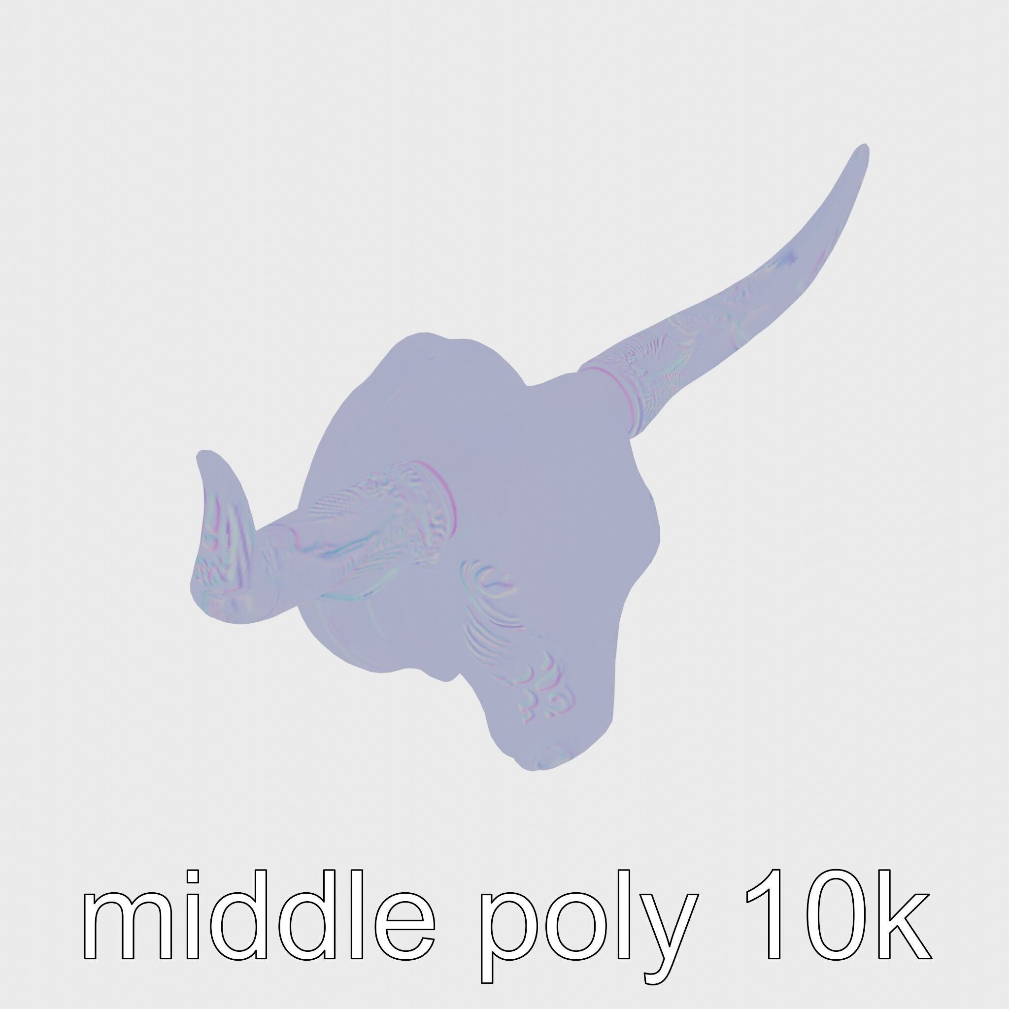 Westward Bull Head with Decorative Horns and Oak Mount Low-poly 3D model_21