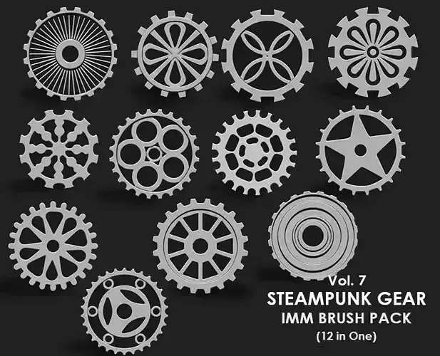 Steampunk Gears IMM Brush Pack 12 in One Vol 7 3D model