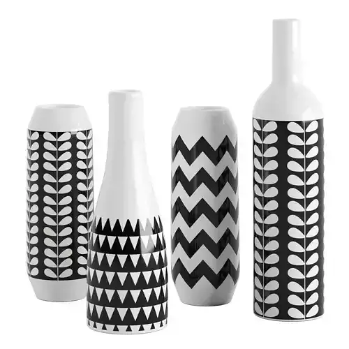 Set of 4 black and white patterned vases