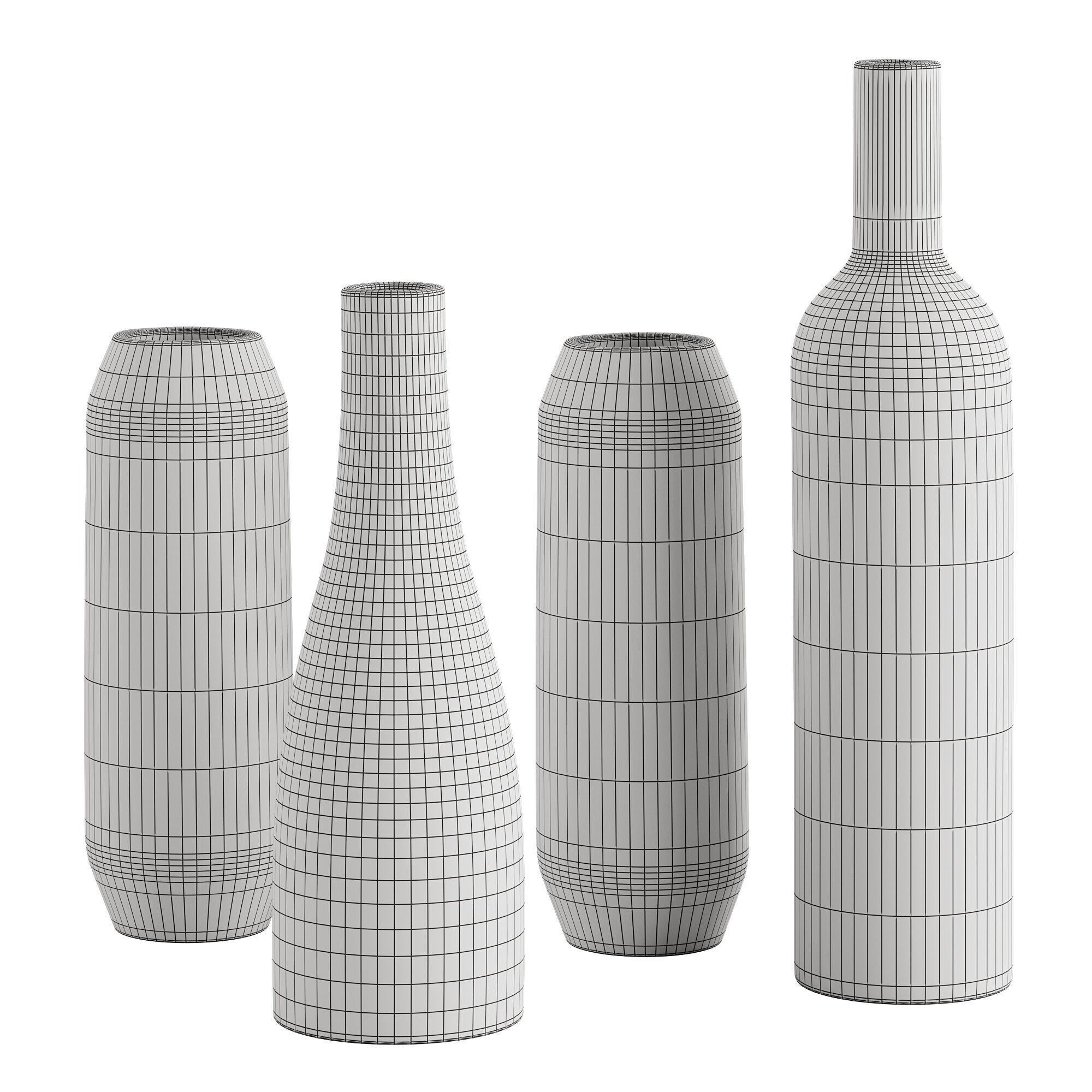Set of 4 black and white patterned vases 3D model_3