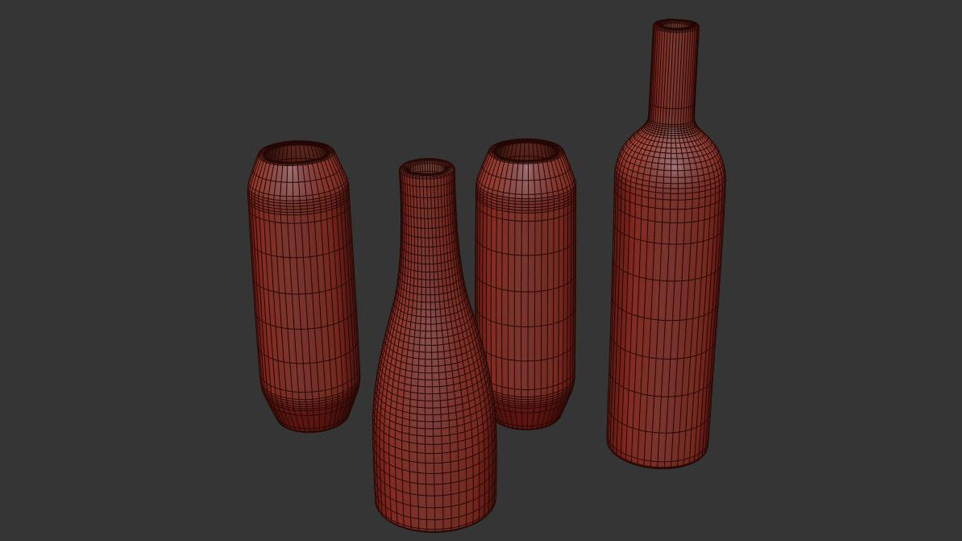 Set of 4 black and white patterned vases 3D model_7