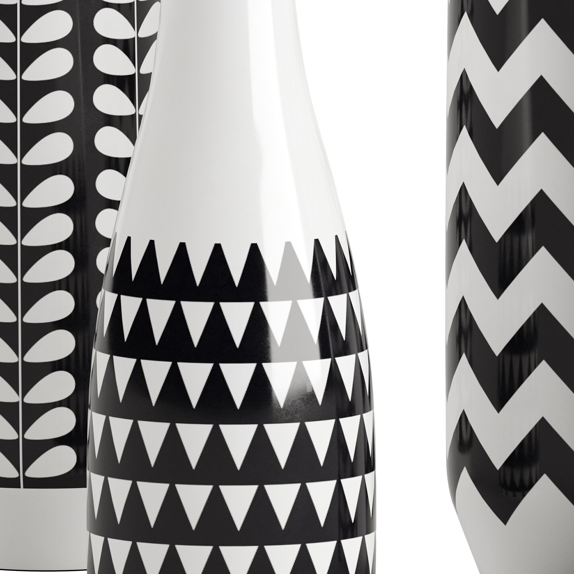 Set of 4 black and white patterned vases 3D model_2