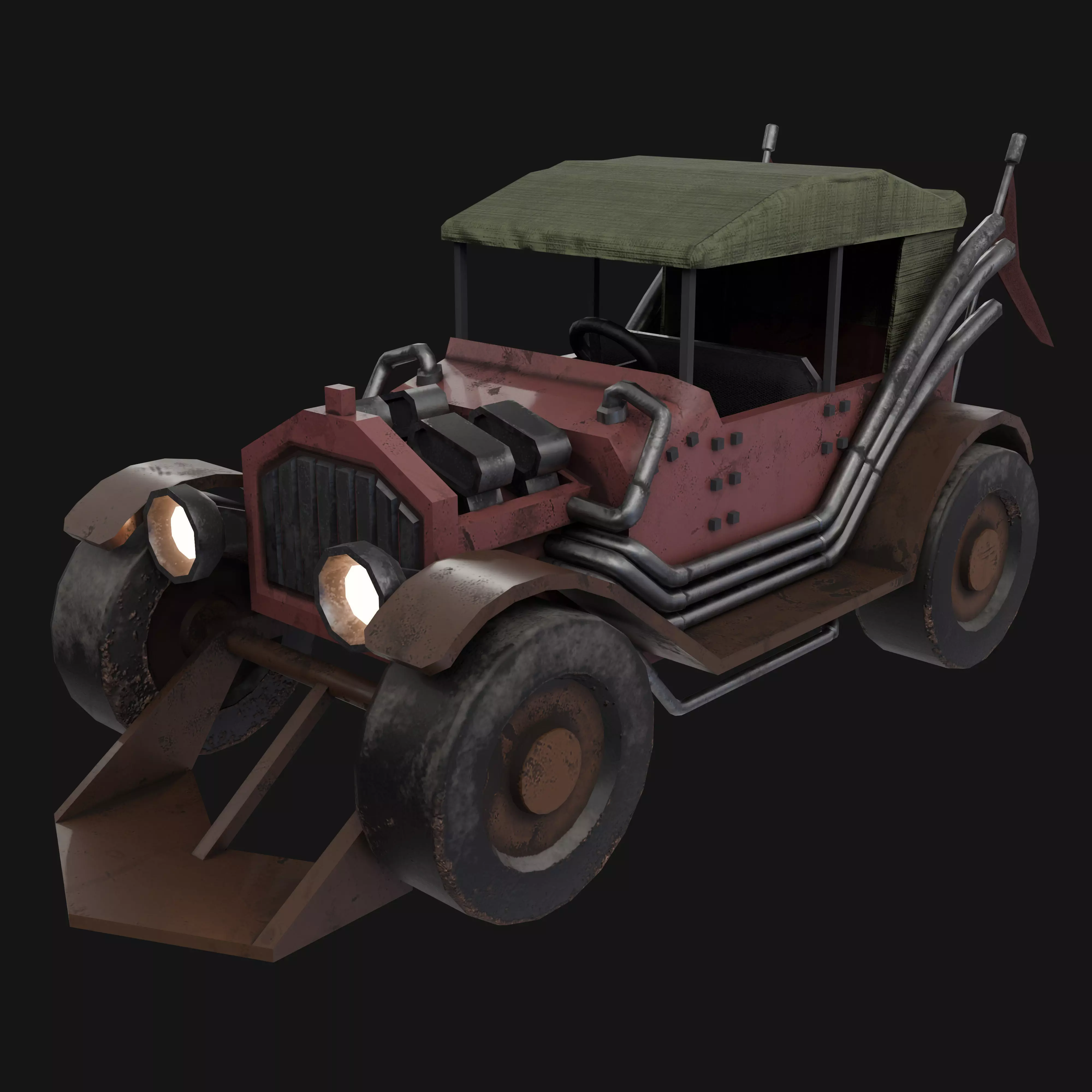 Steampunk - Low Poly 3D Car Model Low-poly 3D model_0