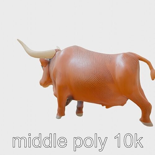 Majestic Longhorn Bull on Rugged Terrain Sculpture Low-poly 3D model