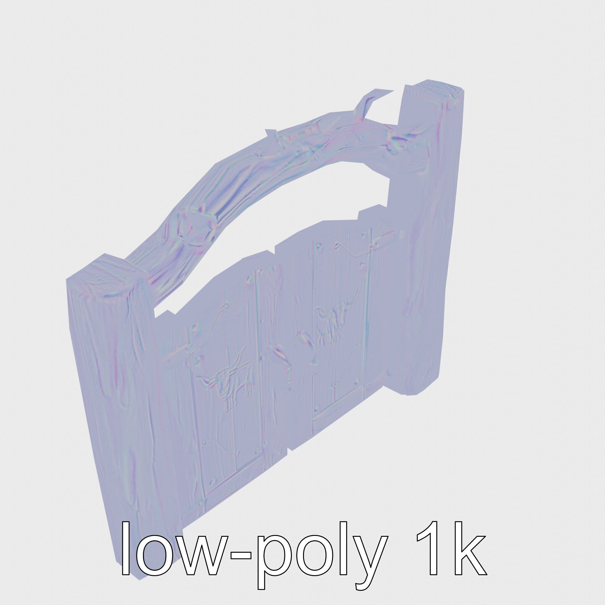Rustic Aged Wooden Ranch Gate with Longhorn Motifs Low-poly 3D model_24