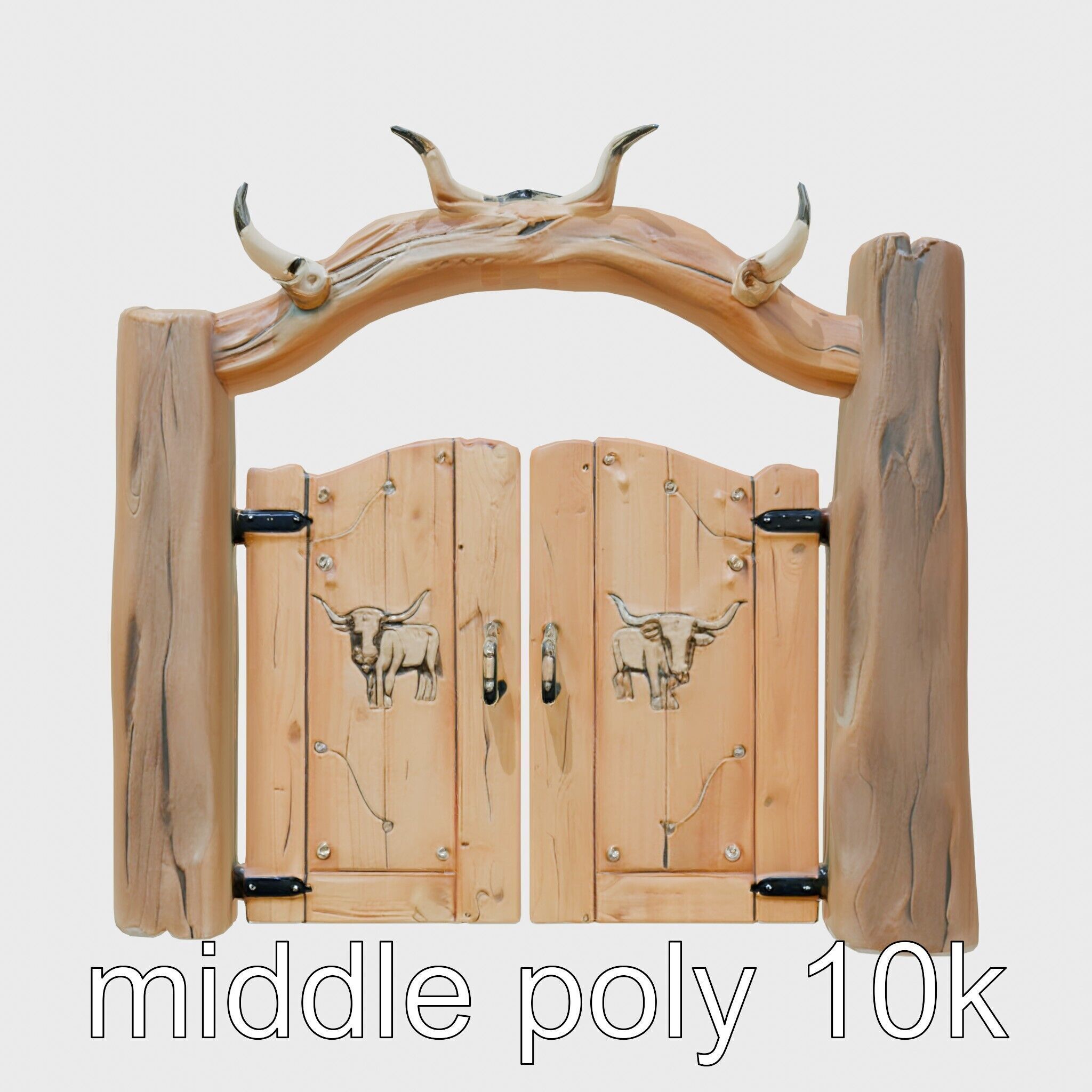 Rustic Aged Wooden Ranch Gate with Longhorn Motifs Low-poly 3D model_15