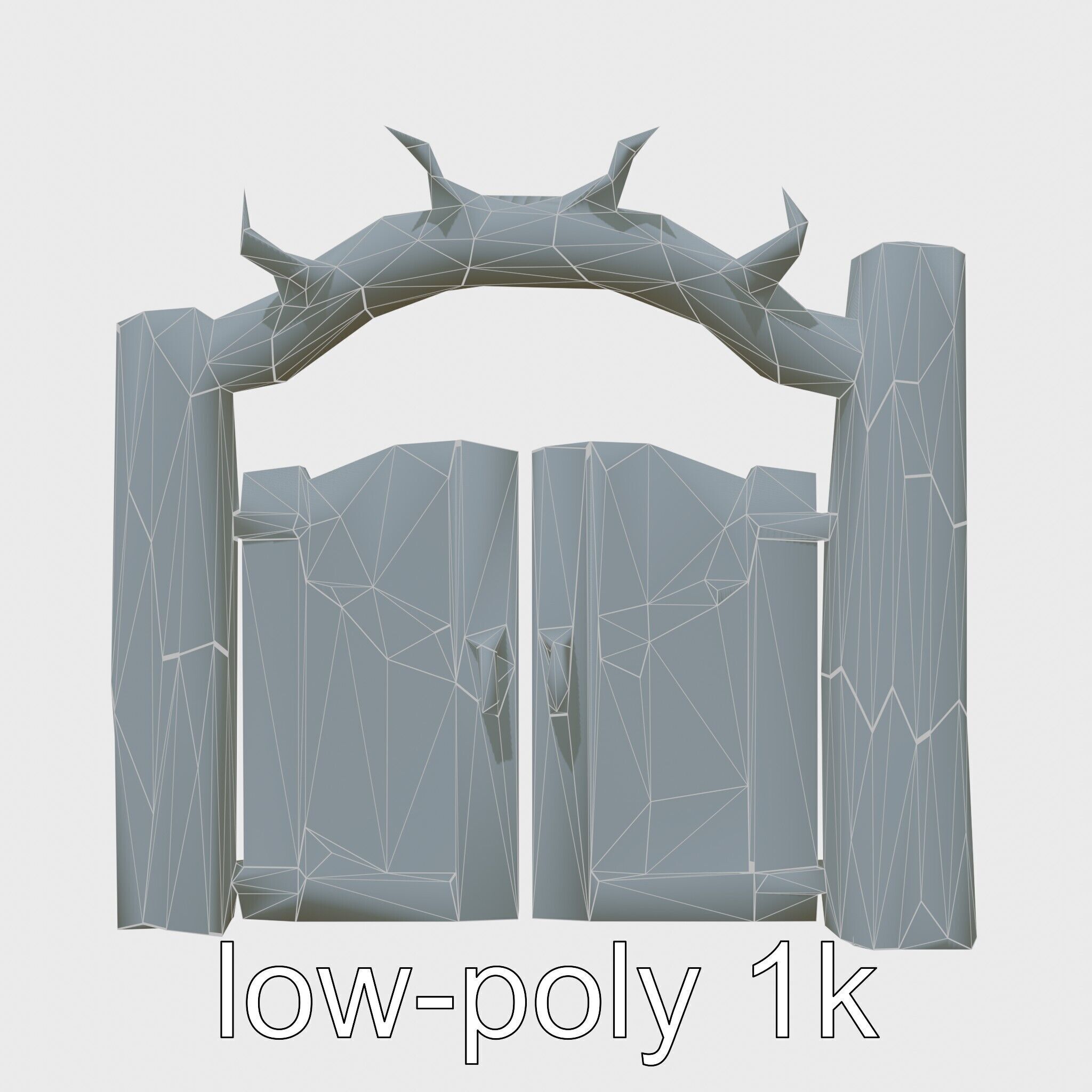 Rustic Aged Wooden Ranch Gate with Longhorn Motifs Low-poly 3D model_14