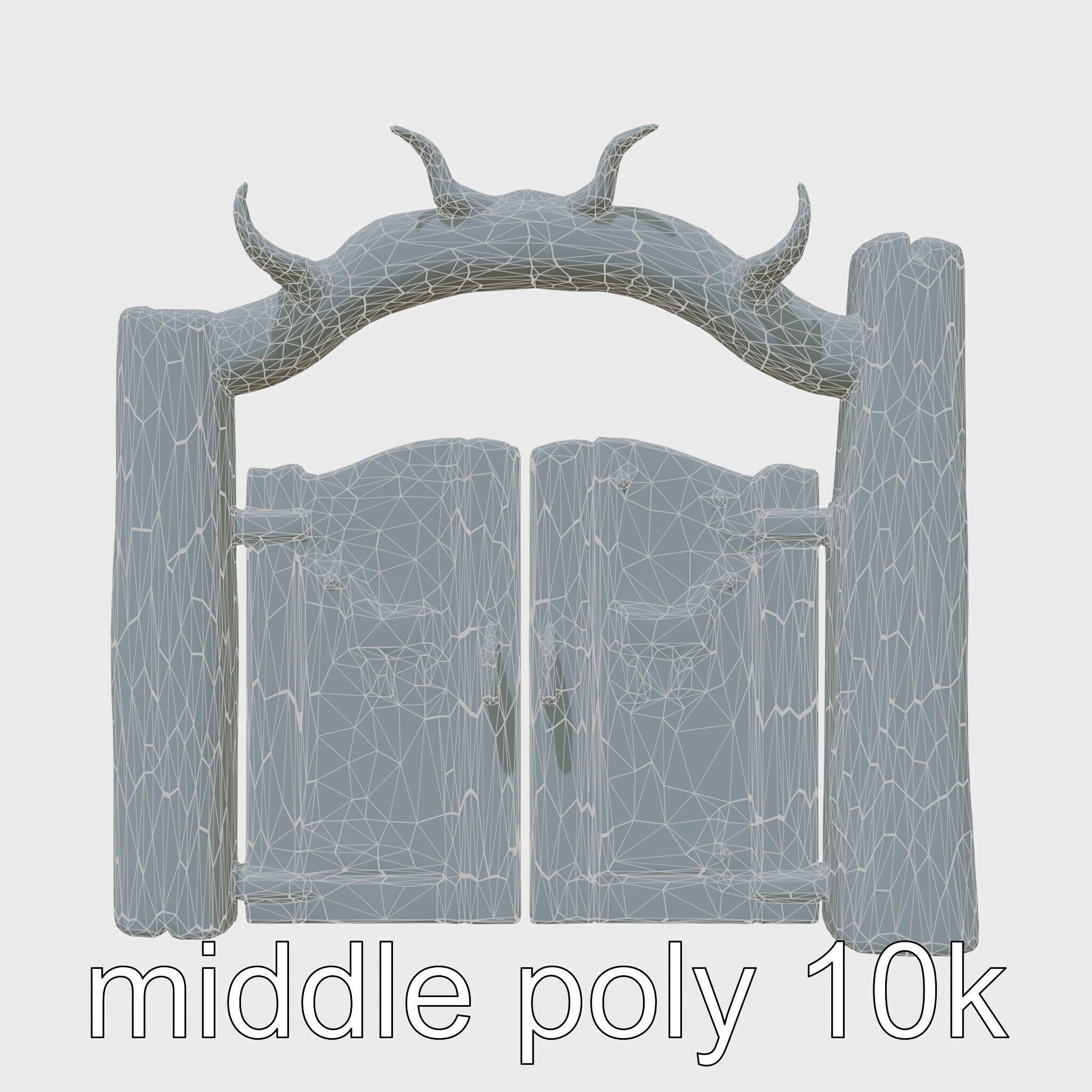 Rustic Aged Wooden Ranch Gate with Longhorn Motifs Low-poly 3D model_18