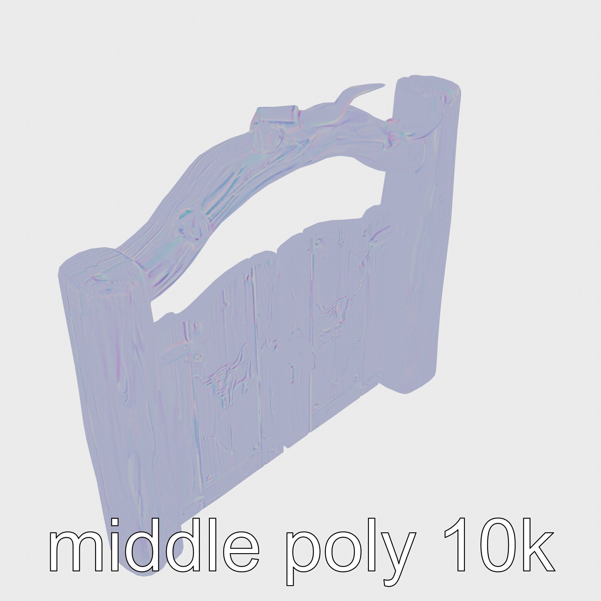 Rustic Aged Wooden Ranch Gate with Longhorn Motifs Low-poly 3D model_21