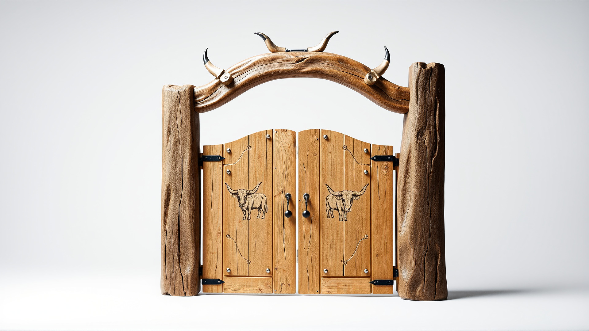 Rustic Aged Wooden Ranch Gate with Longhorn Motifs Low-poly 3D model_6