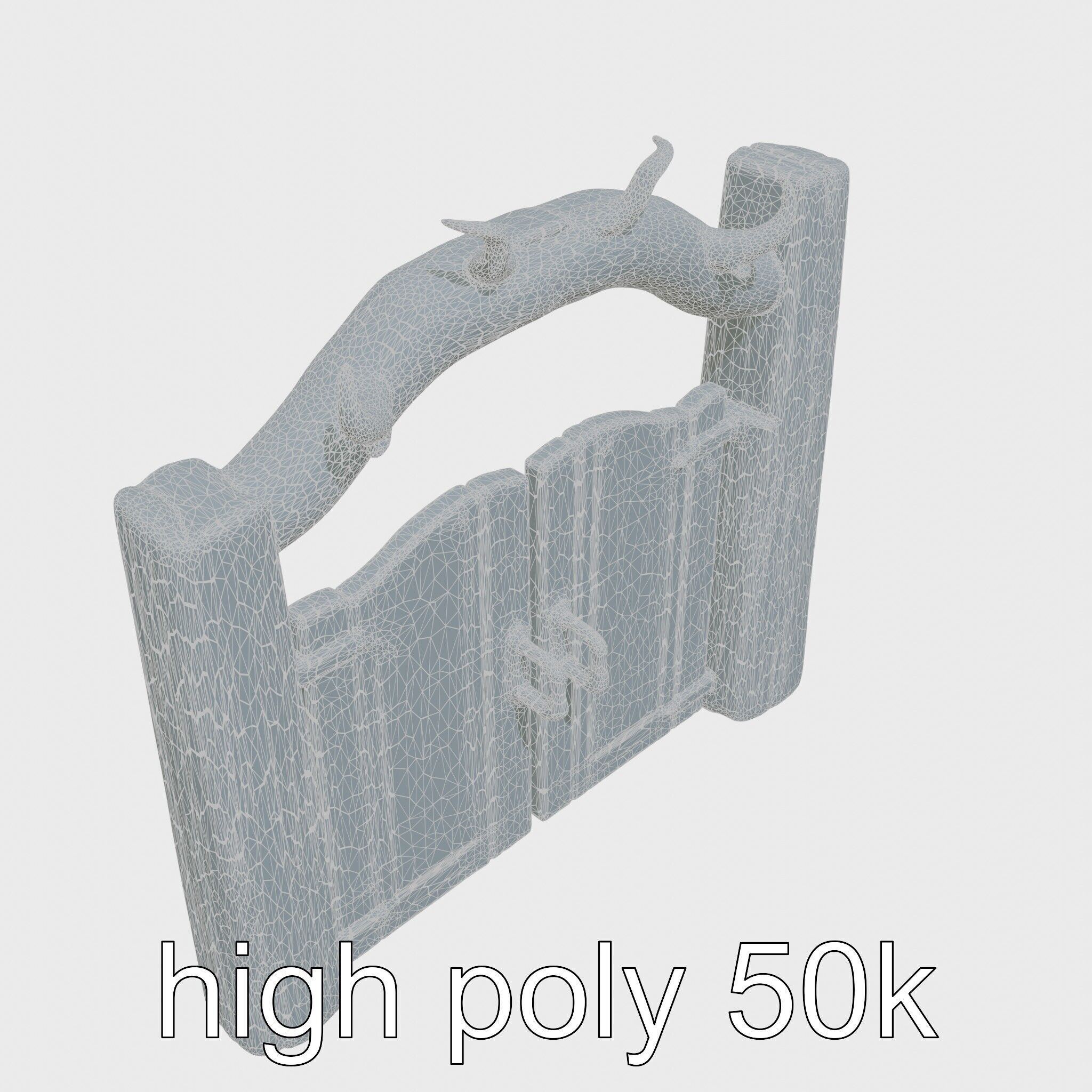 Rustic Aged Wooden Ranch Gate with Longhorn Motifs Low-poly 3D model_30