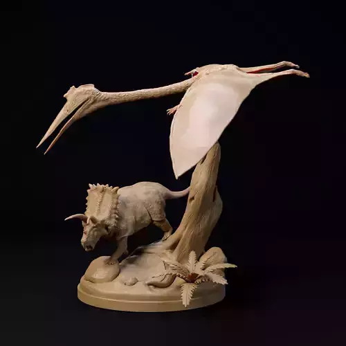 Quetzalcoatlus flying over 1-35 scale pre-supported pterosaur 3D print model