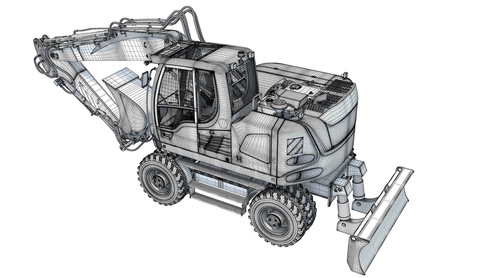 Construction Wheeled Excavator 3D model_16