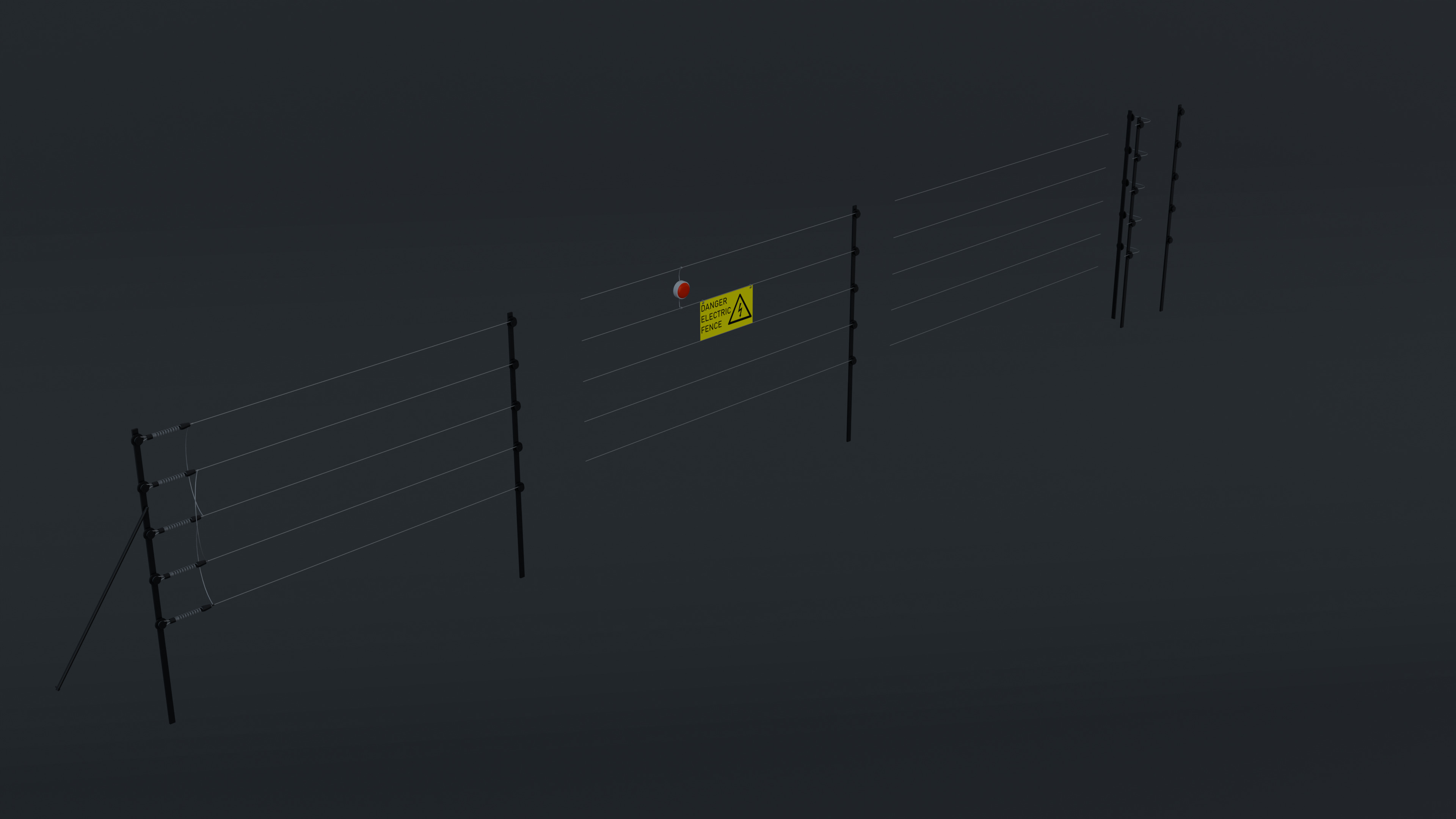 Modular Electric Fence Low-poly 3D model_2