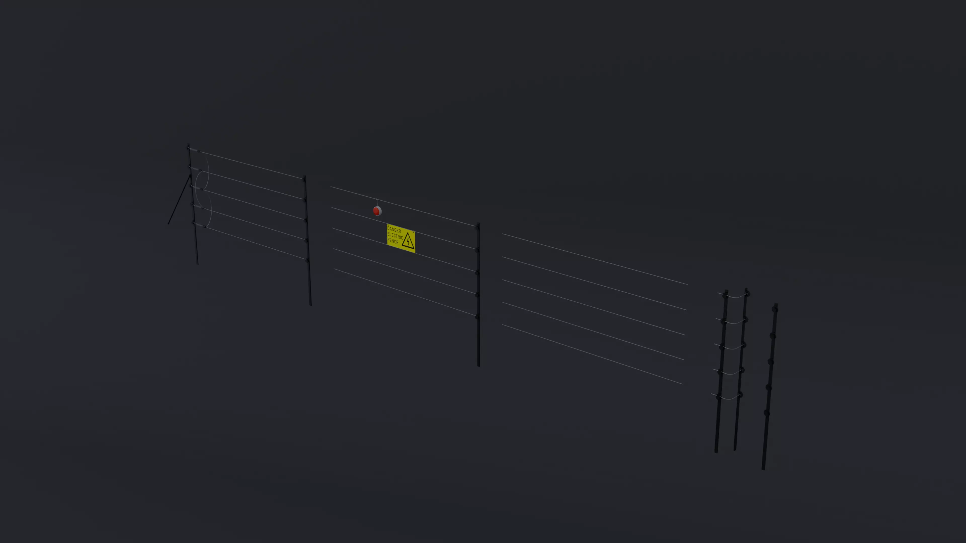 Modular Electric Fence Low-poly 3D model_0
