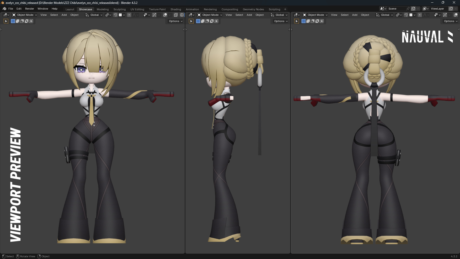 Evelyn from Zenless Zone Zero - Fully Rigged Anime Chibi Blender Low-poly 3D model_3