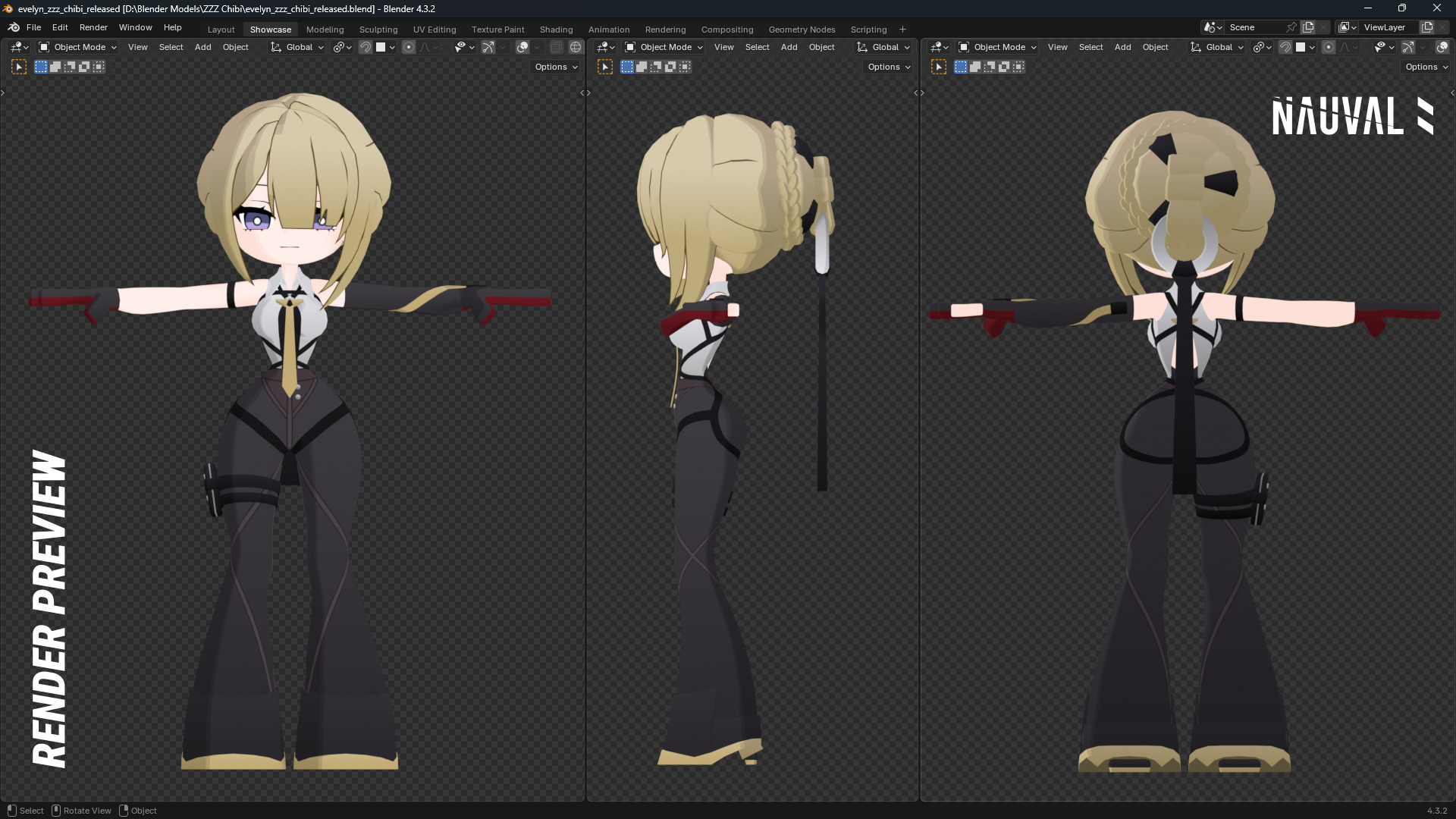 Evelyn from Zenless Zone Zero - Fully Rigged Anime Chibi Blender Low-poly 3D model_2