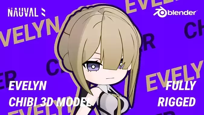 Evelyn from Zenless Zone Zero - Fully Rigged Anime Chibi Blender Low-poly 3D model