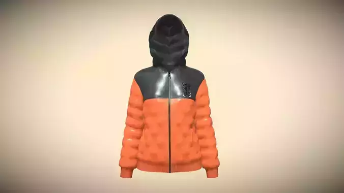 Girls Puffer Hoodie With Red And Black In Low Poly