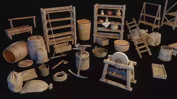Medieval Farm Props Collections Low-poly 3D model