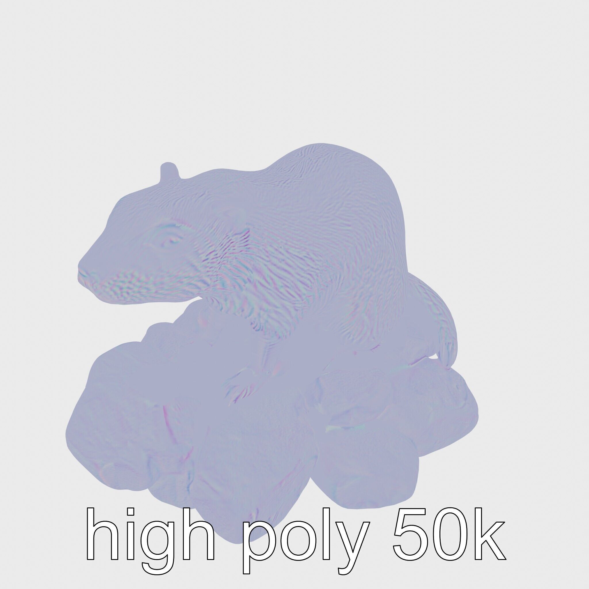 Nutria River Stone Sculpture with Realistic Fur Textures Low-poly 3D model_26