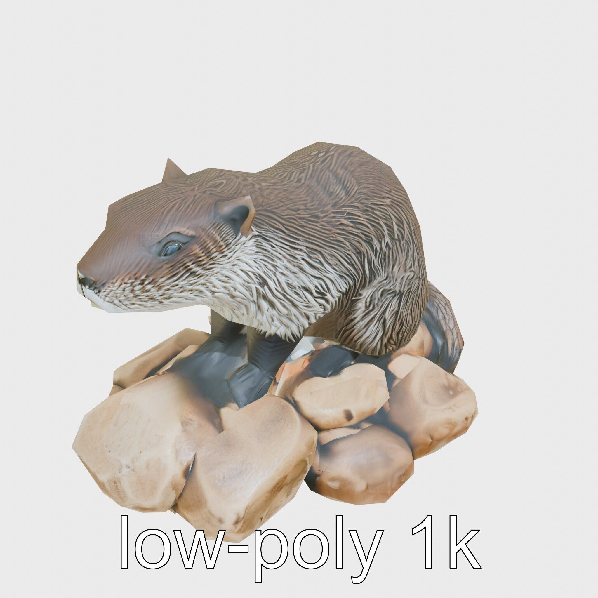 Nutria River Stone Sculpture with Realistic Fur Textures Low-poly 3D model_33