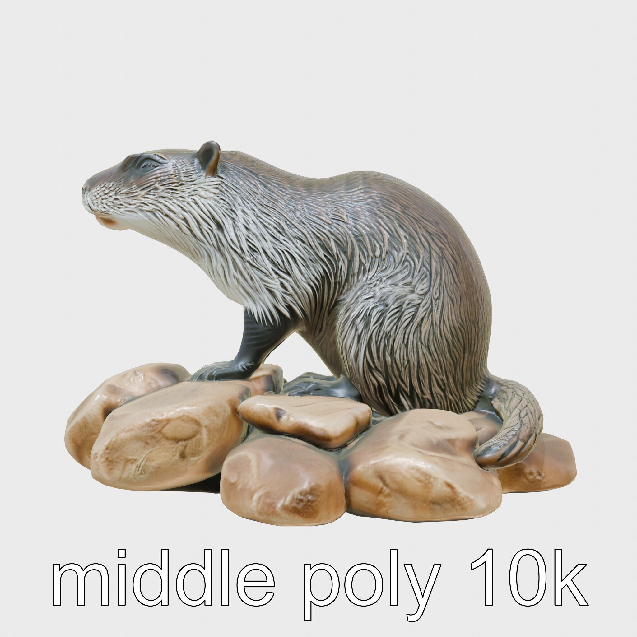 Nutria River Stone Sculpture with Realistic Fur Textures Low-poly 3D model_16