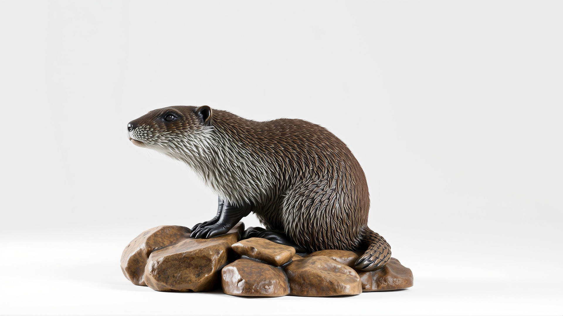 Nutria River Stone Sculpture with Realistic Fur Textures Low-poly 3D model_6