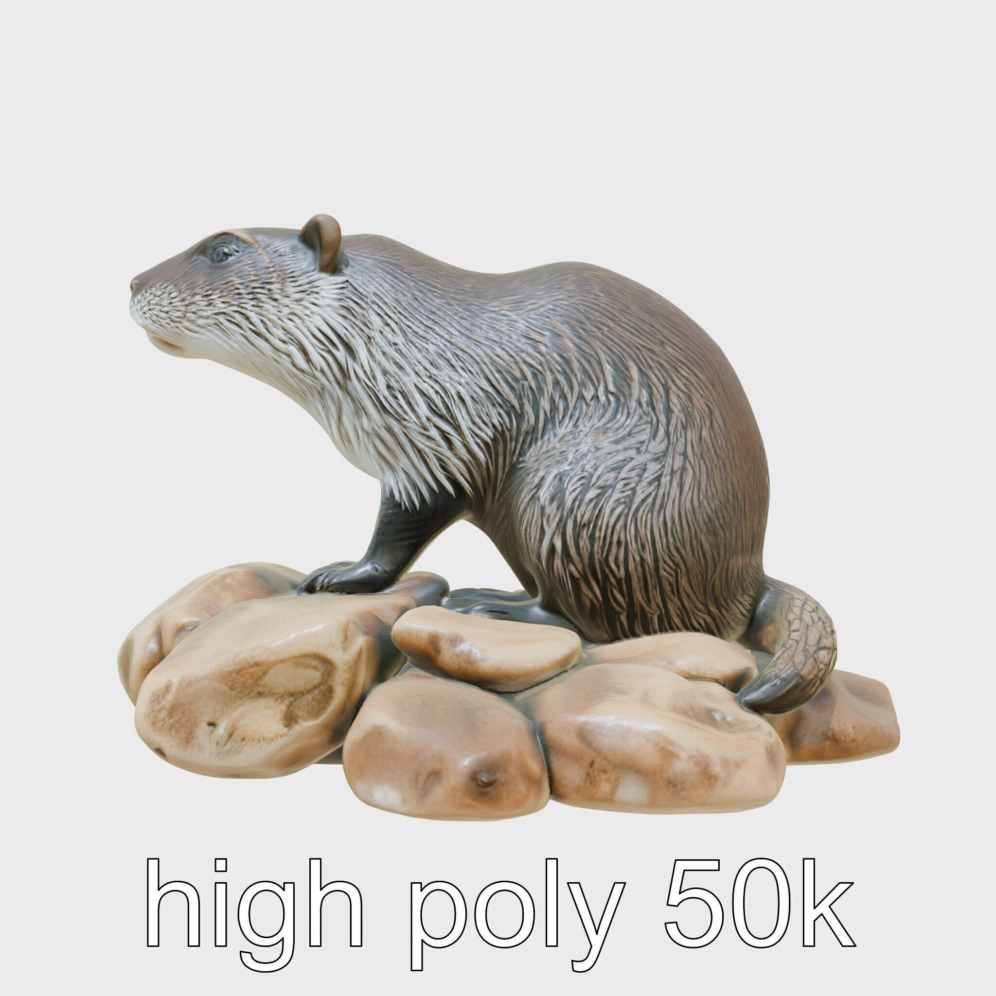 Nutria River Stone Sculpture with Realistic Fur Textures Low-poly 3D model_15