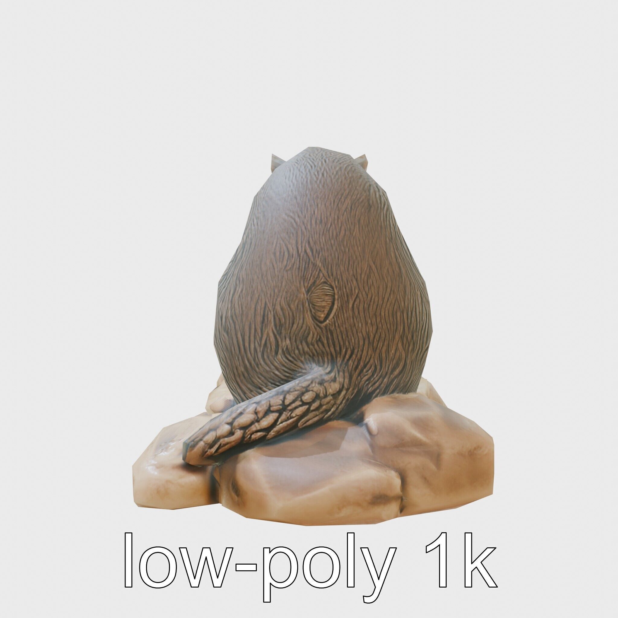 Nutria River Stone Sculpture with Realistic Fur Textures Low-poly 3D model_7