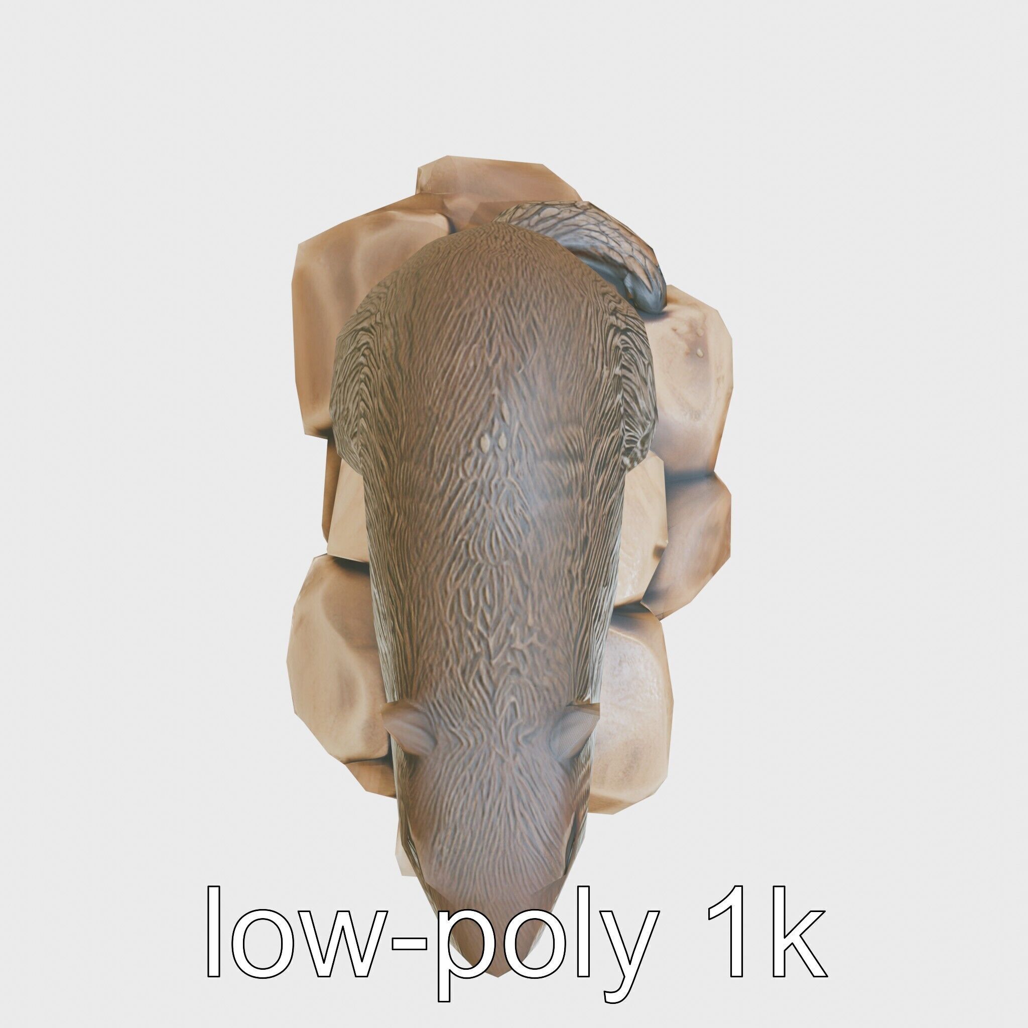 Nutria River Stone Sculpture with Realistic Fur Textures Low-poly 3D model_18