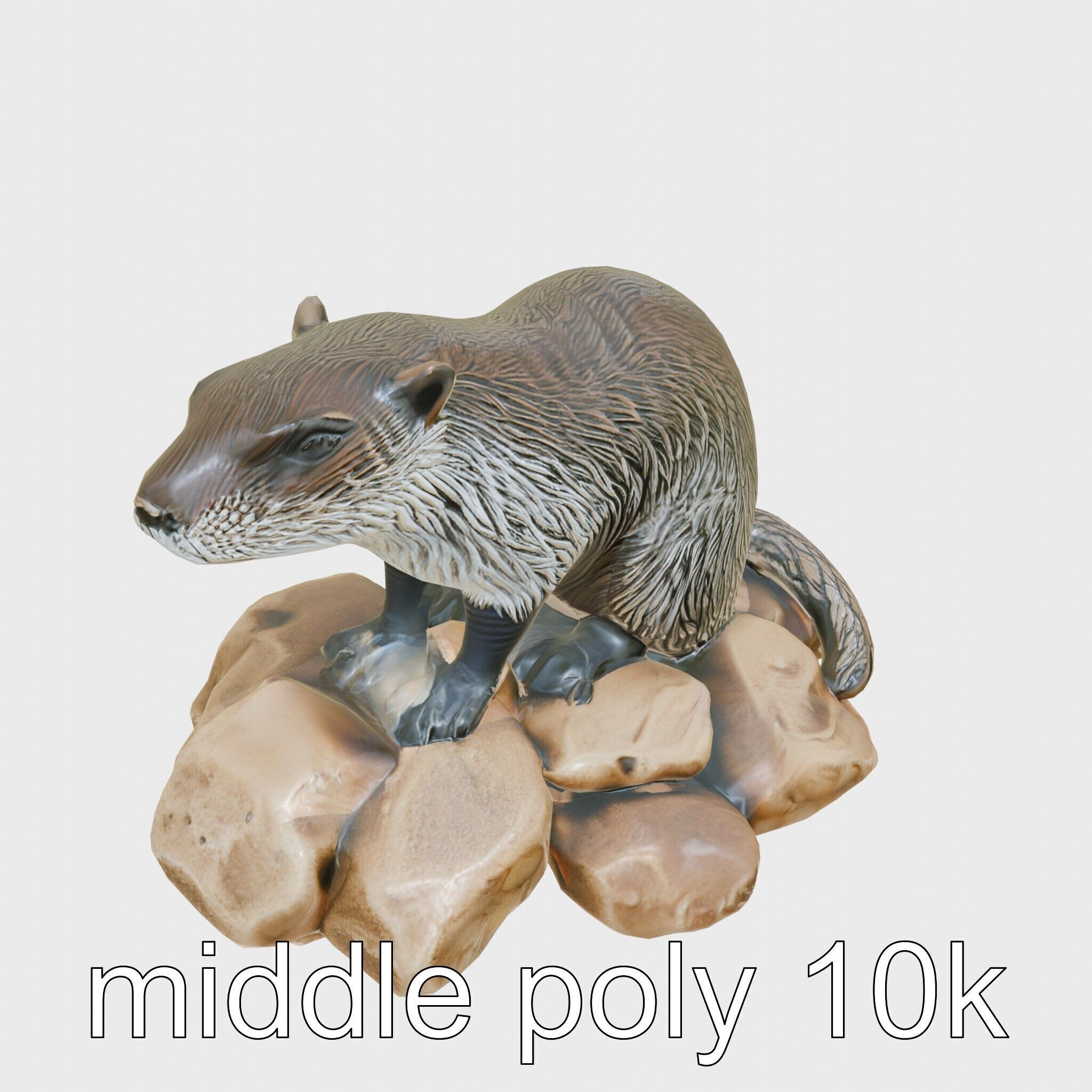 Nutria River Stone Sculpture with Realistic Fur Textures Low-poly 3D model_12