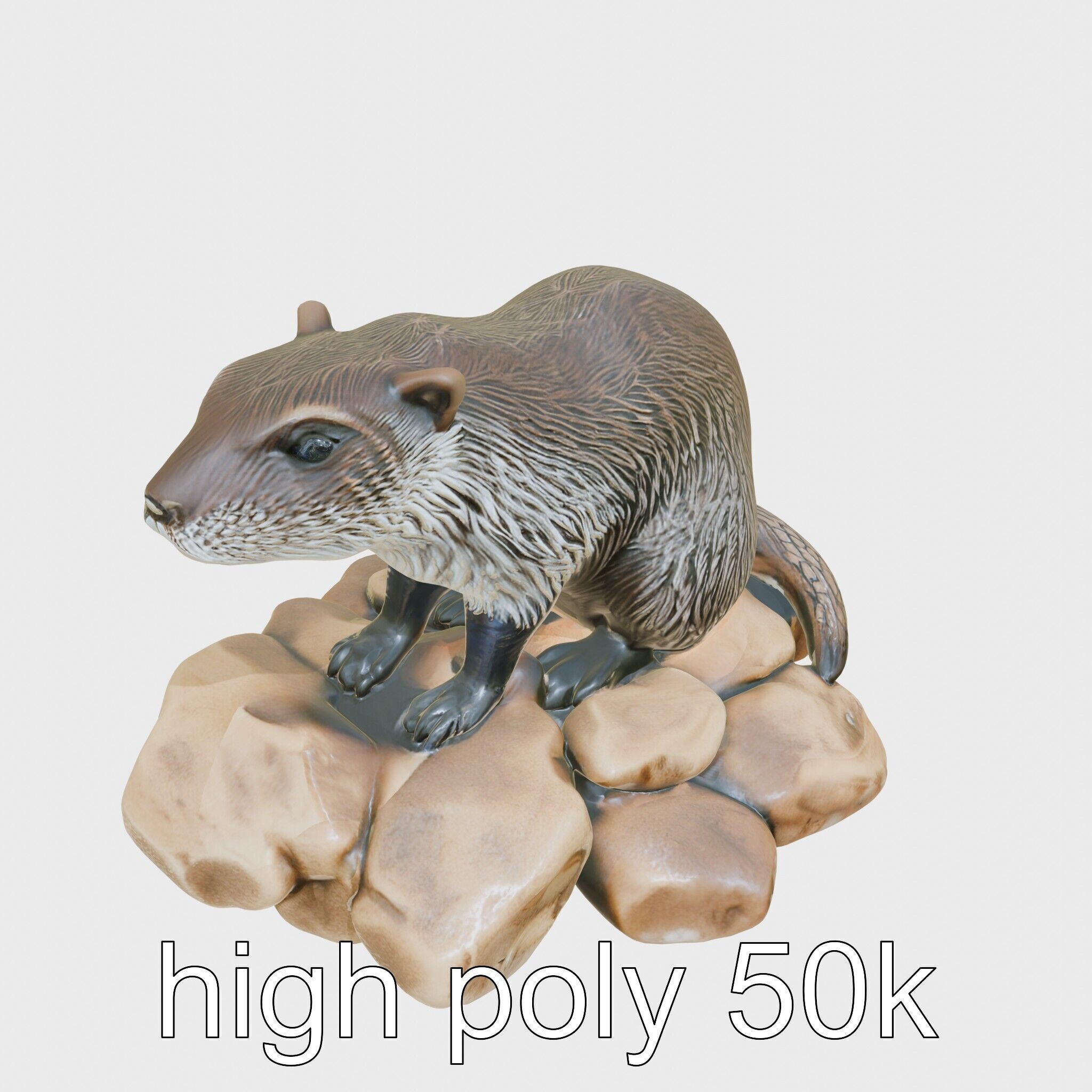 Nutria River Stone Sculpture with Realistic Fur Textures Low-poly 3D model_11