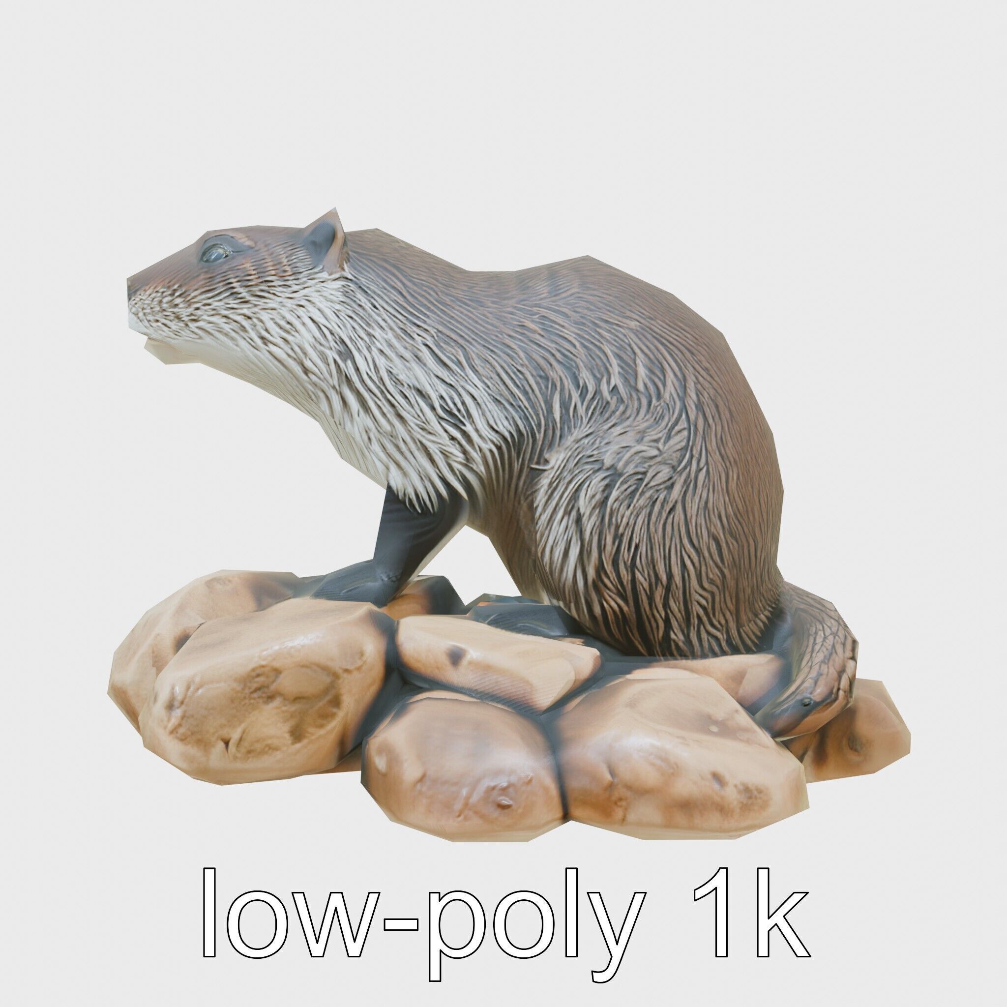 Nutria River Stone Sculpture with Realistic Fur Textures Low-poly 3D model_10