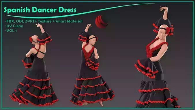 female Spanish dancer dress with texture and smart material