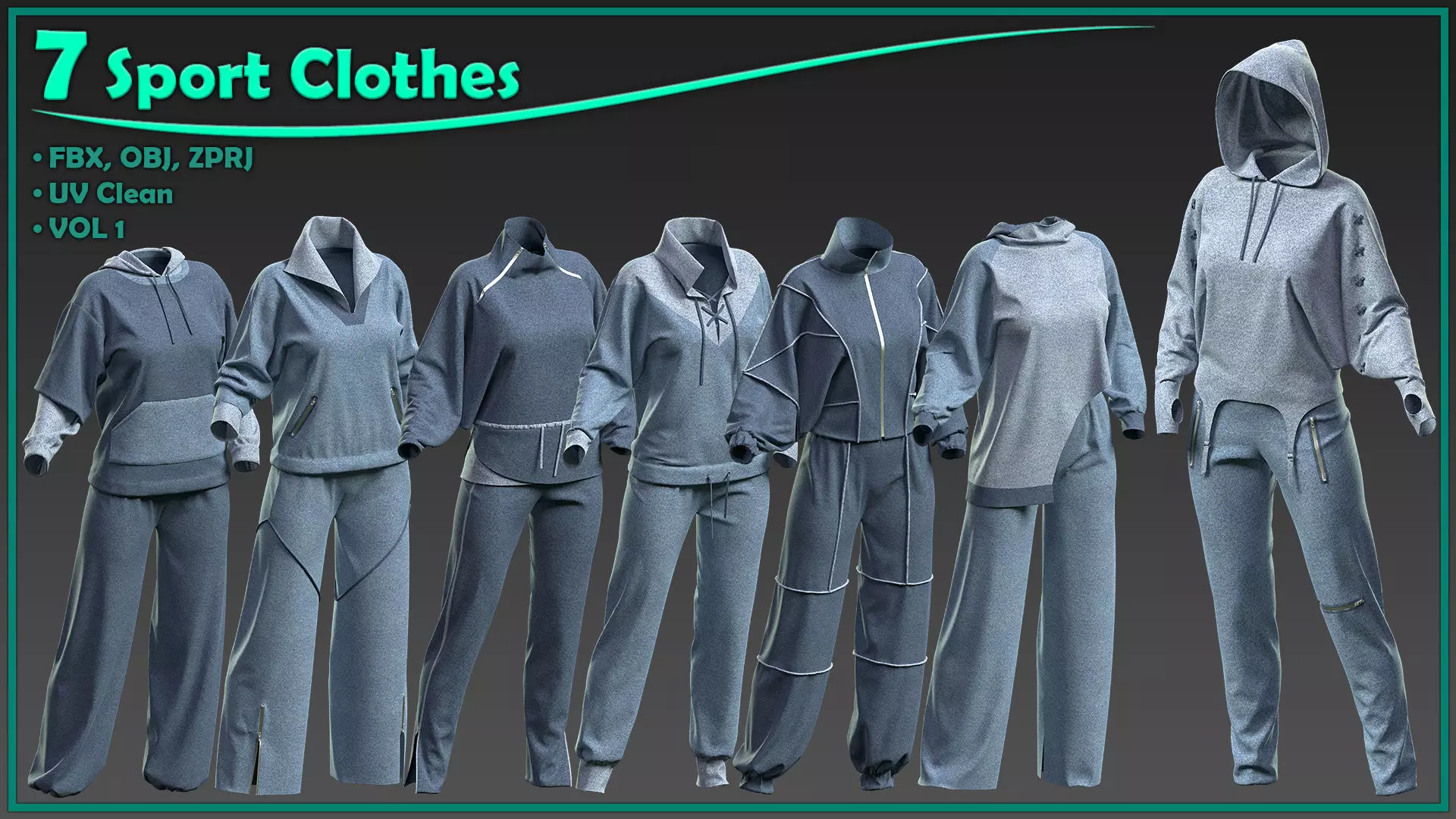 7 female sport clothes 3D model_0