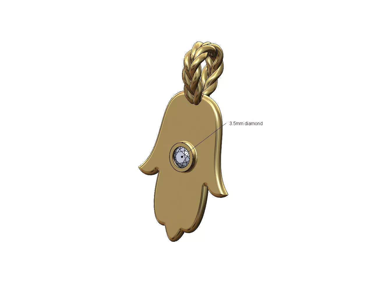 Braided wire diamond bezel Hamsa khmissa pendant bracelet charm 3D print model