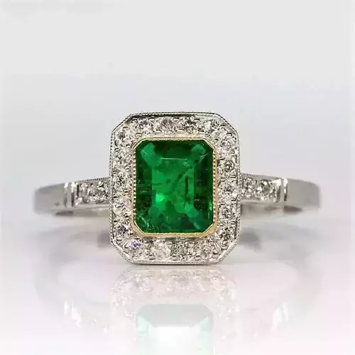 Vintage ring with halo Diamond Emerald Ring Cocktail Fashion