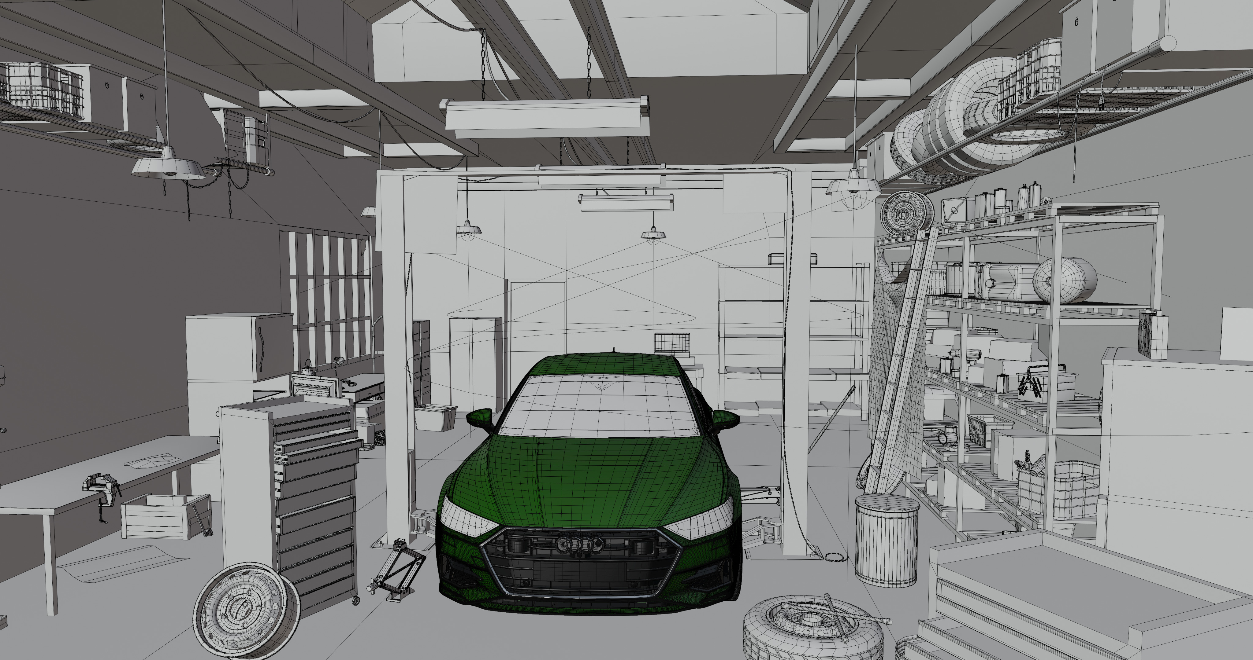 Auto Garage Repair Workshop Model  Low-poly 3D model_13