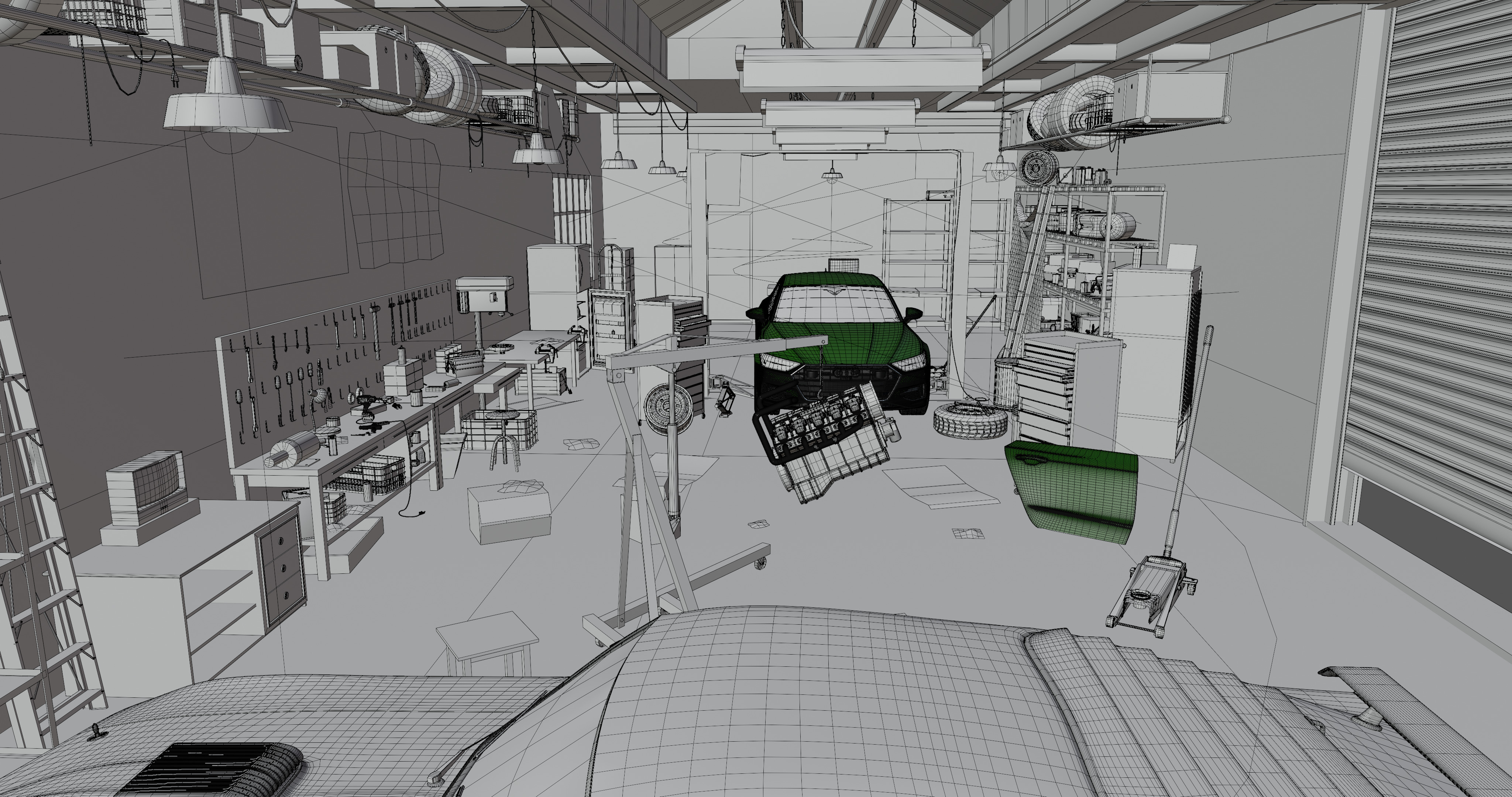 Auto Garage Repair Workshop Model  Low-poly 3D model_6