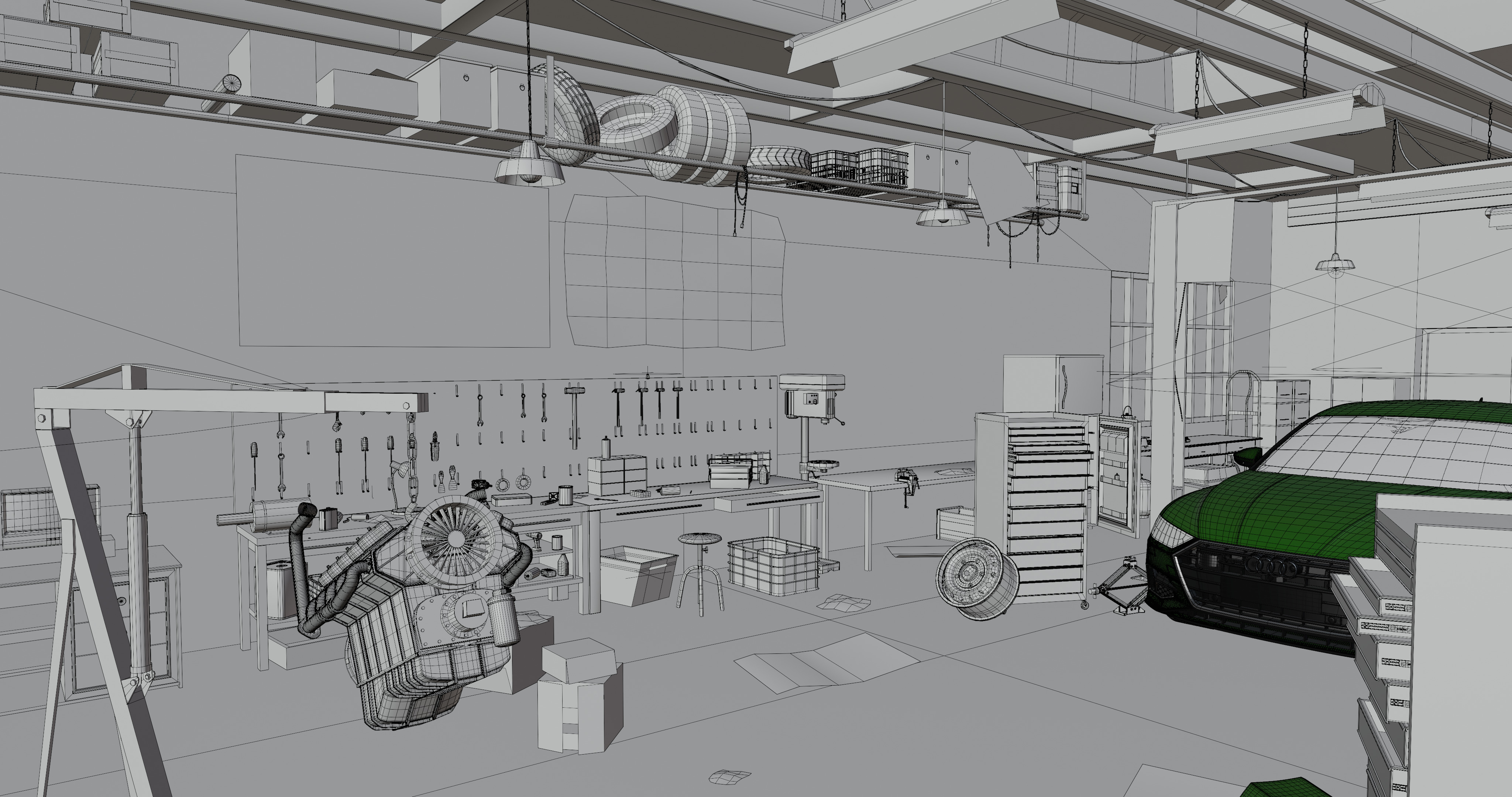 Auto Garage Repair Workshop Model  Low-poly 3D model_11
